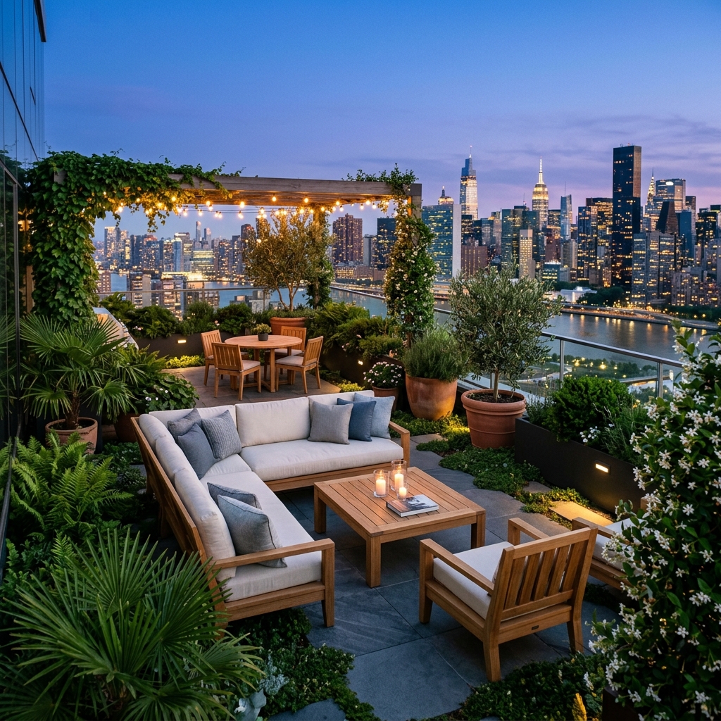 Home terrace opening onto greenery